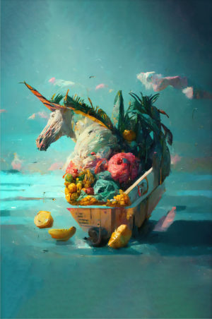 Unicorns In fruit Basket Dumpster - 24x36 Framed poster