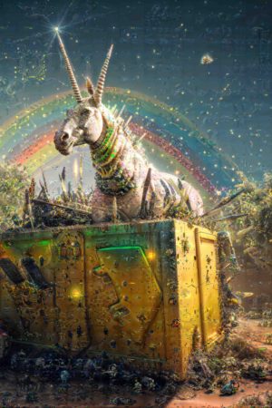 Unicorns in Dumpsters Rainbow Mechanics  poster 24"x36"